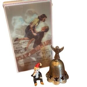 Christmas Items: Vintage Angel Bell 1996, It’s a Wonderful Life VHS, Figurine